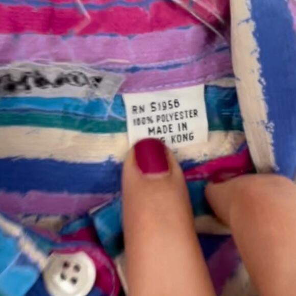 Vintage 1980s Evan Picone Pink & Purple Striped Button Down Blouse Medium - Picture 7 of 9